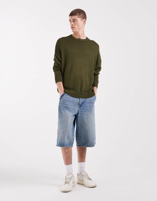 ASOS DESIGN - Maglione girocollo oversize kaki con ricamo Marais sul retro, 2 di 5