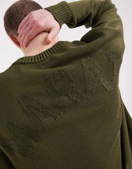 ASOS DESIGN - Maglione girocollo oversize kaki con ricamo Marais sul retro, 3 di 5
