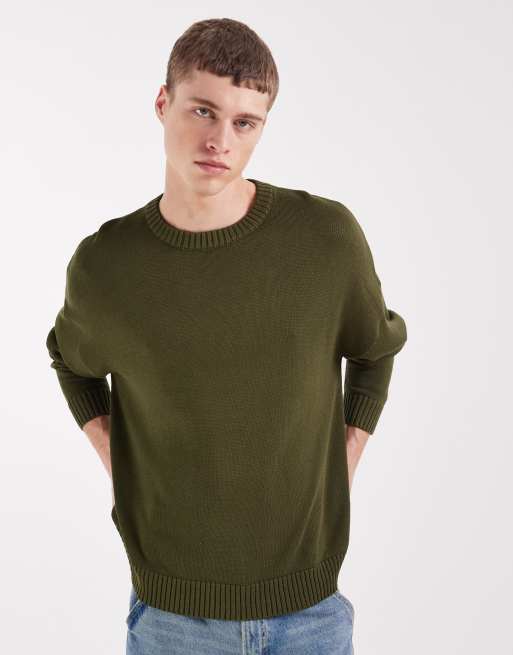 ASOS DESIGN - Maglione girocollo oversize kaki con ricamo Marais sul retro, 5 di 5