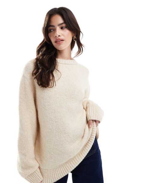 ASOS DESIGN - Maglione girocollo oversize pesante in misto lana écru - view 1