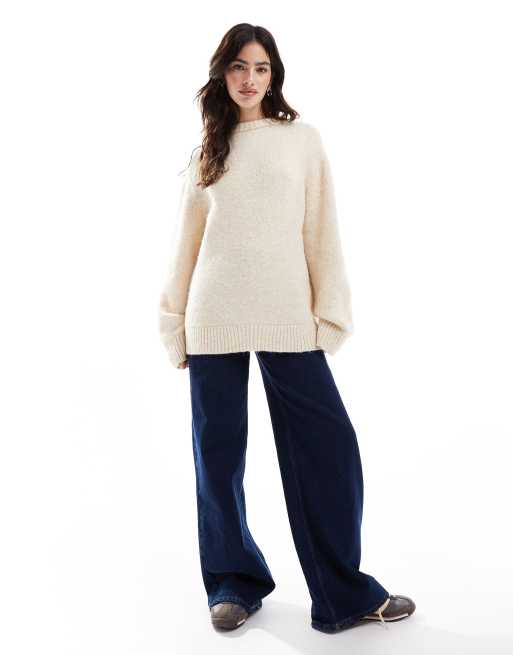 ASOS DESIGN - Maglione girocollo oversize pesante in misto lana écru, 2 di 4