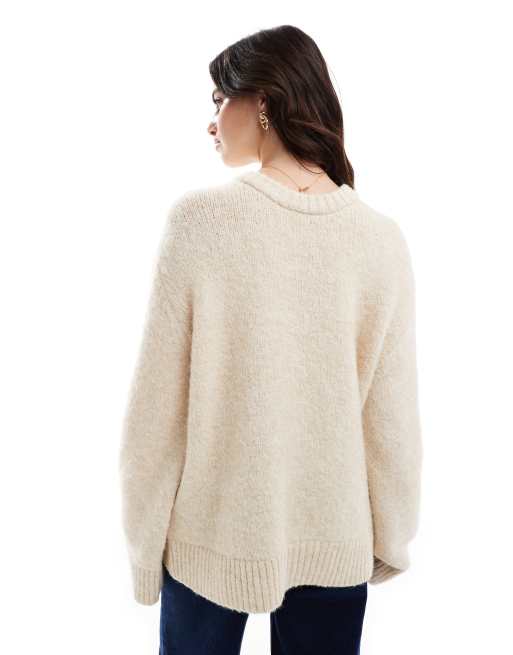 ASOS DESIGN - Maglione girocollo oversize pesante in misto lana écru, 4 di 4