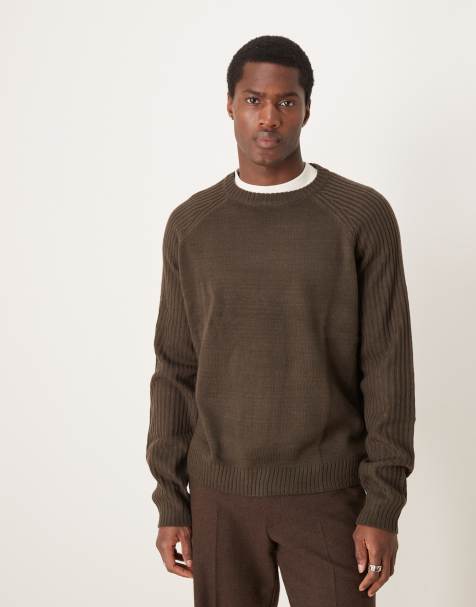 ASOS DESIGN - Maglione girocollo oversize squadrato marrone con maniche a coste - view 1