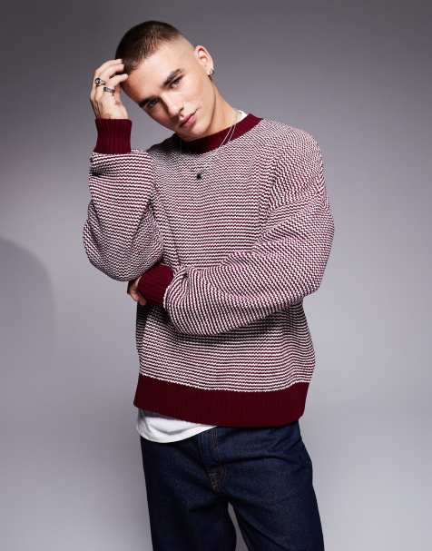 ASOS DESIGN - Maglione girocollo oversize squadrato marrone con motivo testurizzato - view 1