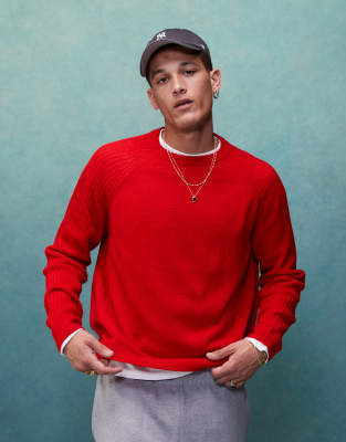 ASOS DESIGN - Maglione girocollo oversize squadrato rosso con maniche a coste - view 1
