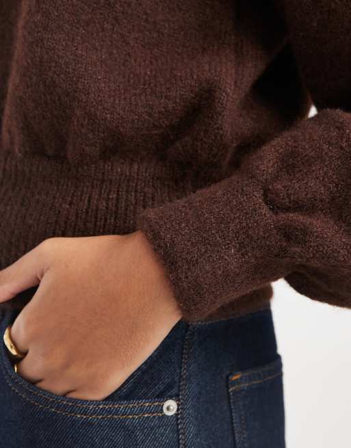 ASOS DESIGN - Maglione girocollo soffice color cioccolato con maniche raglan, 3 di 4