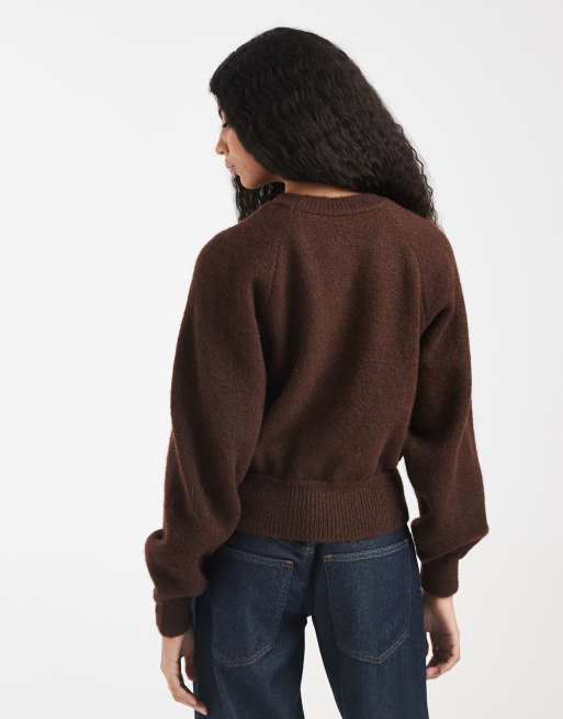 ASOS DESIGN - Maglione girocollo soffice color cioccolato con maniche raglan, 4 di 4