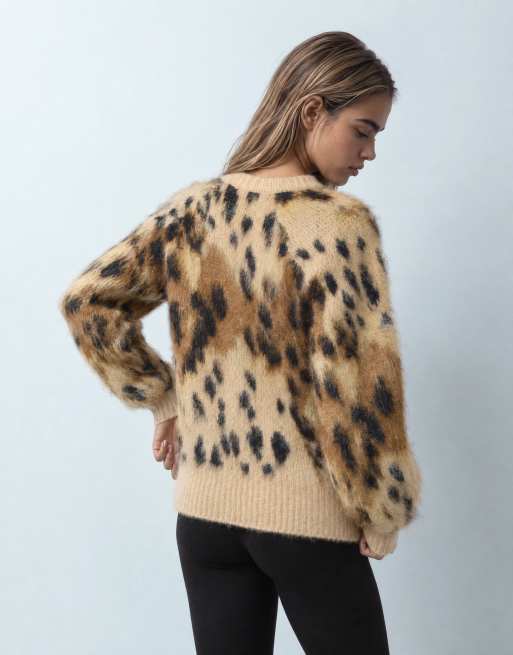 ASOS DESIGN maglione girocollo spazzolato leopardato marrone, 11 di 11