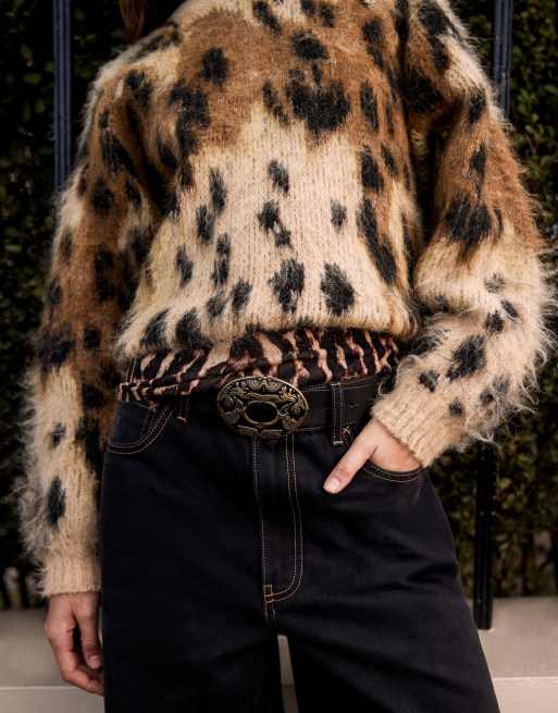 ASOS DESIGN maglione girocollo spazzolato leopardato marrone, 2 di 11