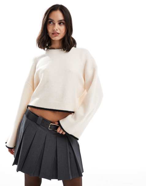 ASOS DESIGN - Maglione girocollo squadrato color crema con profili a contrasto - view 1