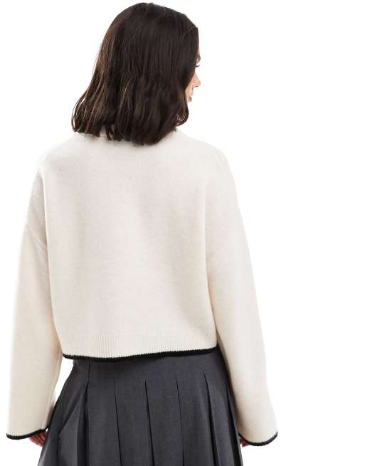 ASOS DESIGN - Maglione girocollo squadrato color crema con profili a contrasto, 4 di 4