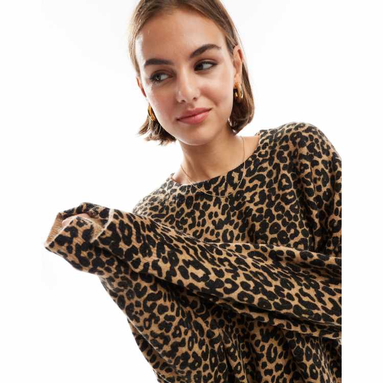 ASOS DESIGN Maglione girocollo squadrato con stampa leopardata