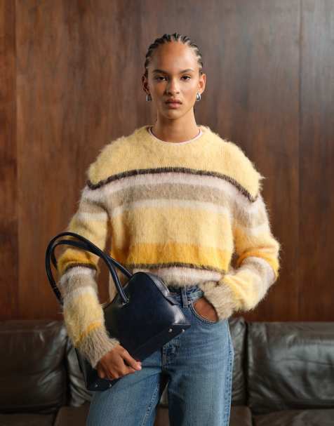 ASOS DESIGN - Maglione girocollo squadrato giallo a righe - view 1