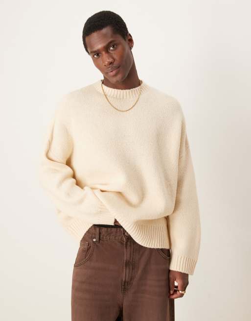 ASOS DESIGN - Maglione girocollo squadrato super oversize in maglia spazzolata color avena
