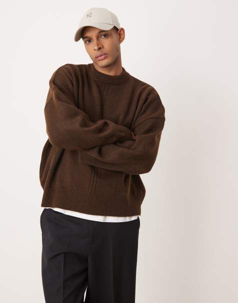 ASOS DESIGN - Maglione girocollo squadrato super oversize marrone con cuciture traforate - view 1