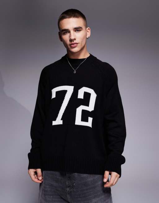 ASOS DESIGN - Maglione girocollo squadrato super oversize nero con numero anni '90