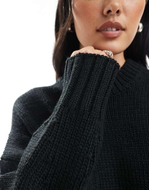 ASOS DESIGN - Maglione girocollo super oversize spesso nero con fondo arrotondato , 3 di 4