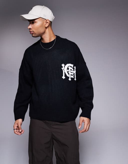 ASOS DESIGN - Maglione girocollo super oversize squadrato blu navy con scritta