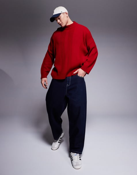 ASOS DESIGN - Maglione girocollo super oversize squadrato rosso con dettagli a coste - view 1