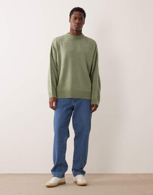 ASOS DESIGN - Maglione girocollo super oversize squadrato verde salvia mélange, 2 di 5