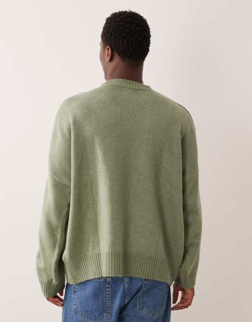ASOS DESIGN - Maglione girocollo super oversize squadrato verde salvia mélange, 3 di 5