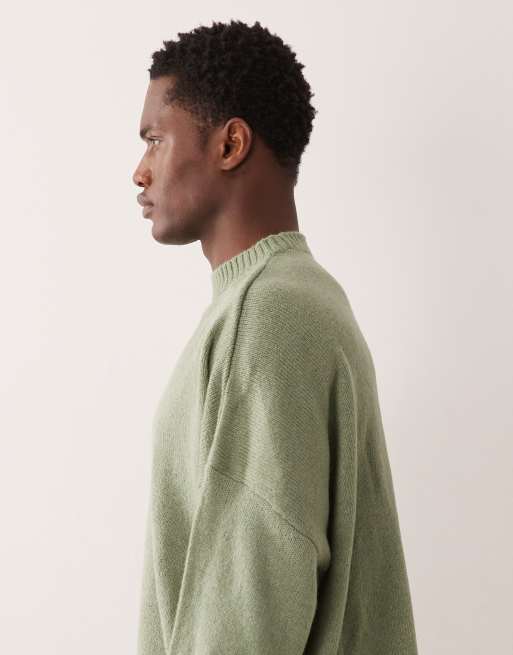 ASOS DESIGN - Maglione girocollo super oversize squadrato verde salvia mélange, 4 di 5