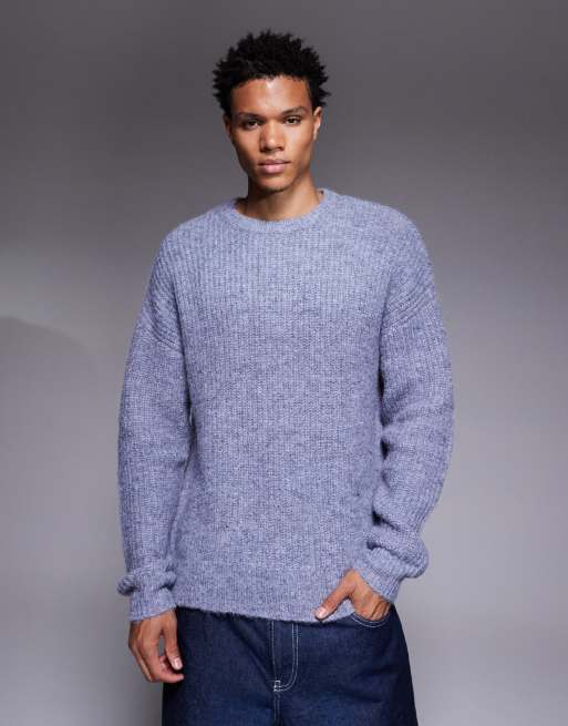 ASOS DESIGN - Maglione girocollo taglio comodo lavorato blu