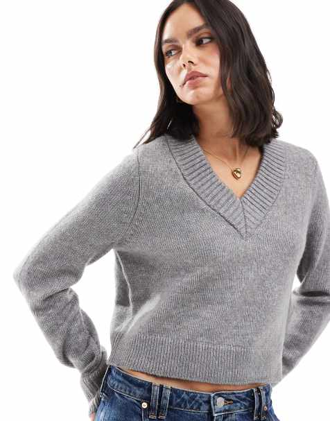 ASOS DESIGN - Maglione grigio con scollo a V - view 1