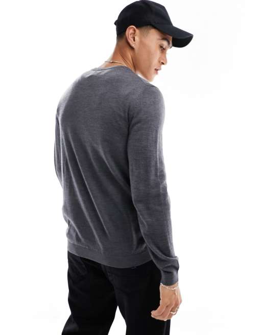 ASOS DESIGN - Maglione grigio in lana merino con scollo a V, 3 di 4