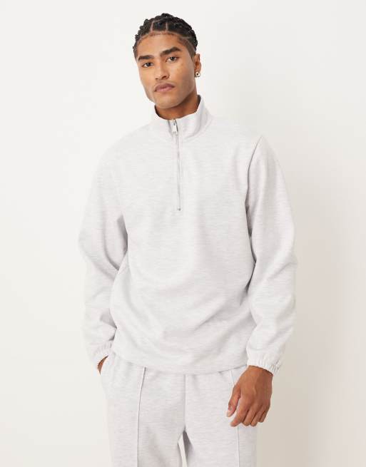 ASOS DESIGN - Maglione grigio in tessuto effetto scuba con zip corta in coordinato