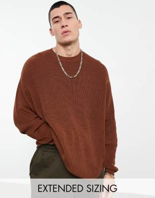 ASOS DESIGN - Maglione in cotone a coste, colore marrone in coordinato