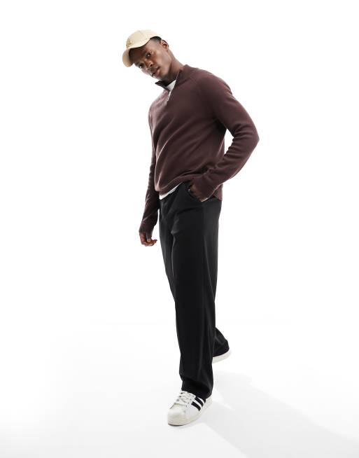 ASOS DESIGN - Maglione in cotone di media pesantezza verde con zip corta