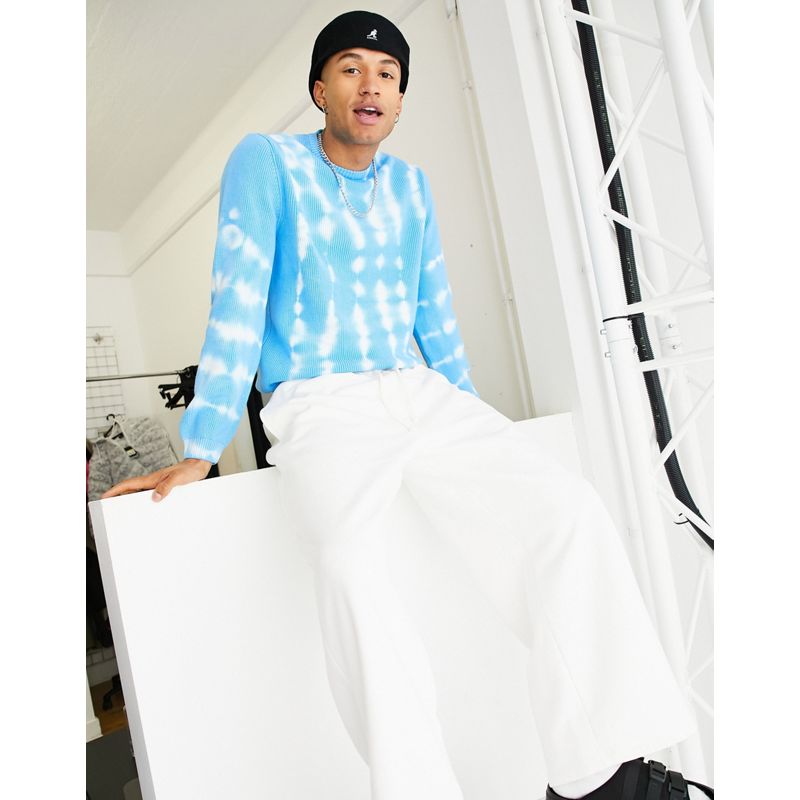 UWdnG Uomo DESIGN - Maglione in maglia a coste con effetto tie dye blu in coordinato