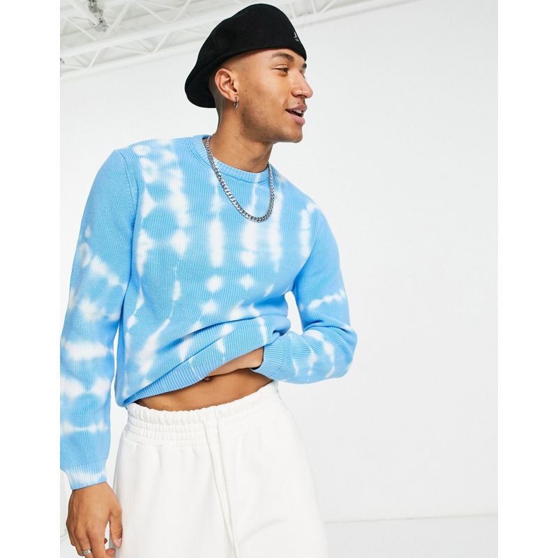 UWdnG Uomo DESIGN - Maglione in maglia a coste con effetto tie dye blu in coordinato
