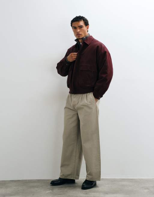 ASOS DESIGN maglione in misto lana a coste, super oversize, con mezza zip, marrone mélange, 2 di 5