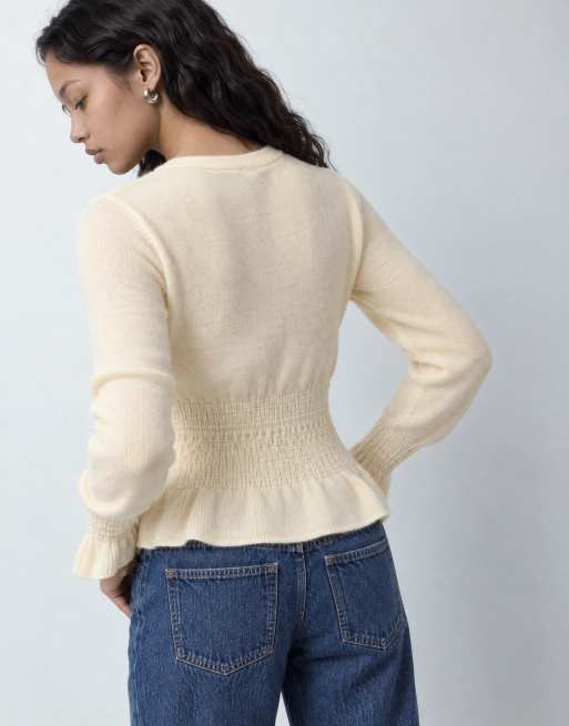 ASOS DESIGN maglione in misto lana con vita stretta e maniche lunghe in giallo burro, 8 di 9