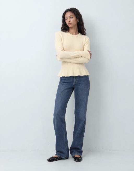 ASOS DESIGN maglione in misto lana con vita stretta e maniche lunghe in giallo burro, 9 di 9