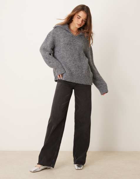 ASOS DESIGN - Maglione in misto lana grigio mélange con scollo a V - view 1
