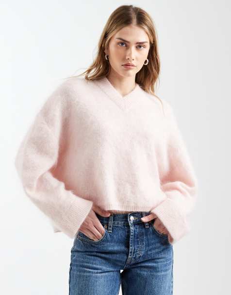 ASOS DESIGN - Maglione in mohair premium rosa con scollo a V e maniche ampie - view 1