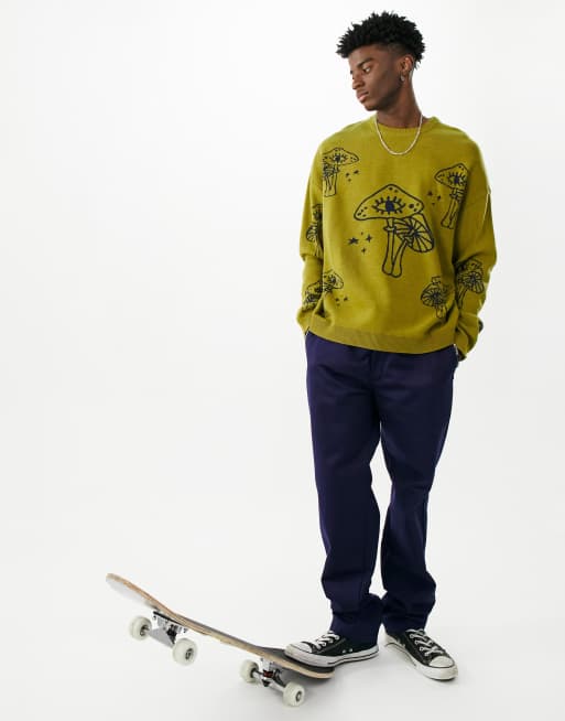 ASOS DESIGN - Maglione kaki con grafica di funghi
