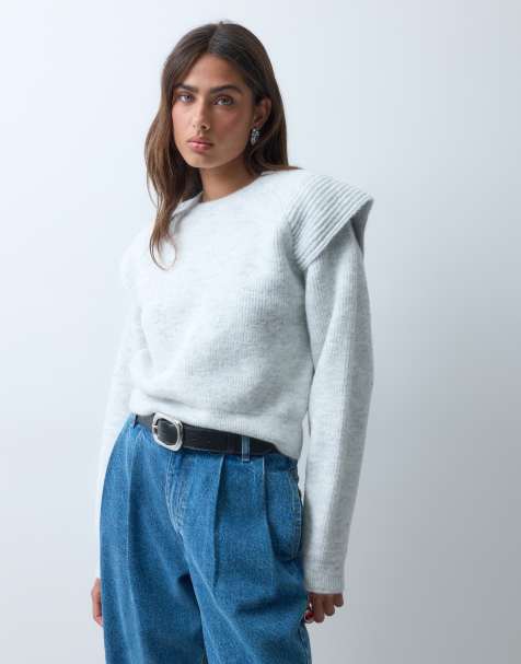 ASOS DESIGN maglione lavorato a maglia a maniche lunghe con dettaglio a manica ad aletta grigio - view 1