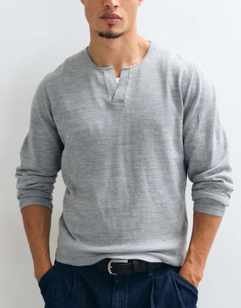 ASOS DESIGN maglione lavorato a maglia comodo con scollo a V grigio - view 1