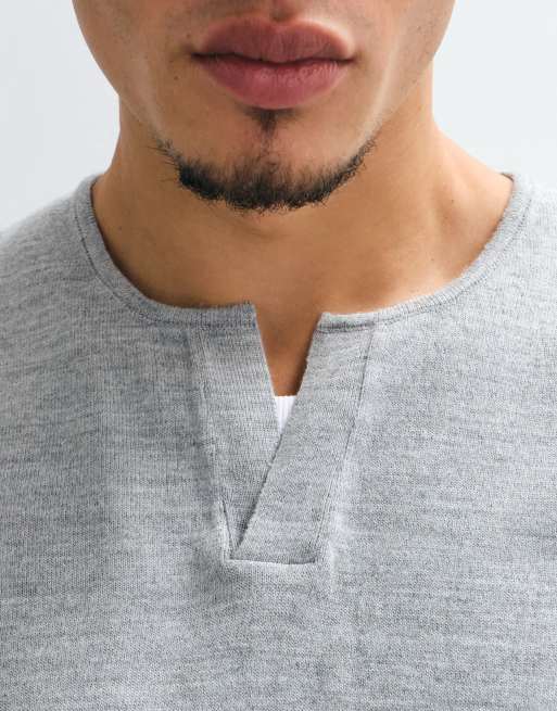 ASOS DESIGN maglione lavorato a maglia comodo con scollo a V grigio, 5 di 5