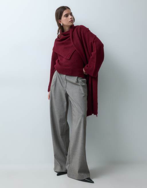 ASOS DESIGN maglione lavorato a maglia con dettaglio sciarpa, bordeaux, 1 di 4