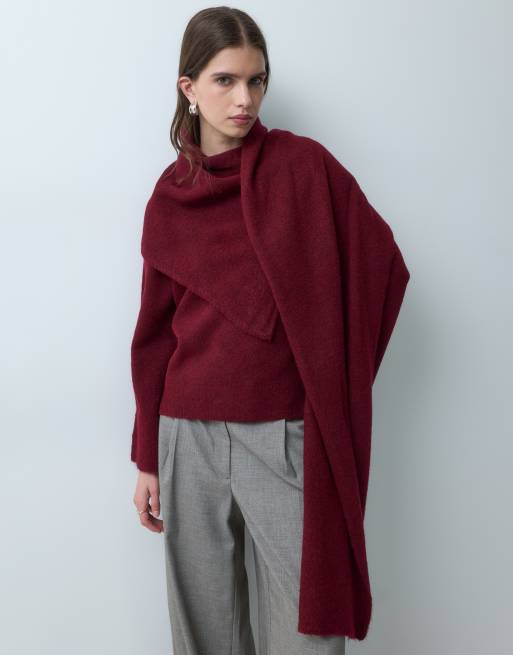 ASOS DESIGN maglione lavorato a maglia con dettaglio sciarpa, bordeaux, 2 di 4
