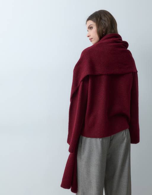 ASOS DESIGN maglione lavorato a maglia con dettaglio sciarpa, bordeaux, 4 di 4
