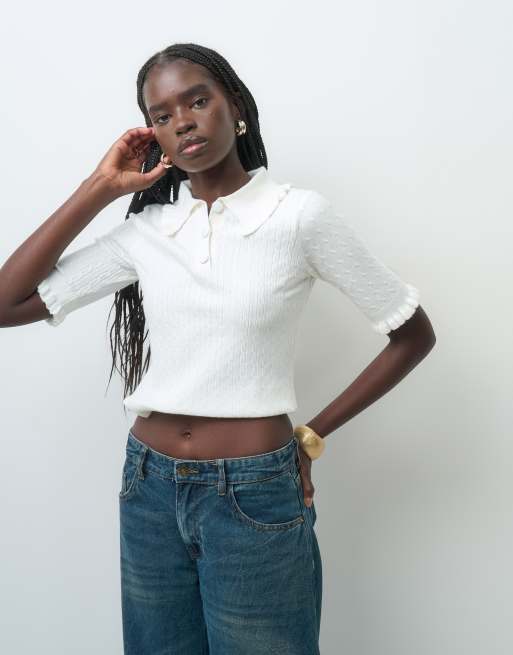 ASOS DESIGN maglione lavorato a maglia con dettaglio volant in ecru, 1 di 4