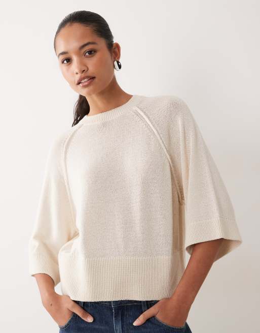 ASOS DESIGN maglione lavorato a maglia con maniche raglan e dettagli in ecru