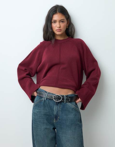 ASOS DESIGN maglione lavorato a maglia con maniche raglan in cabarnet - view 1