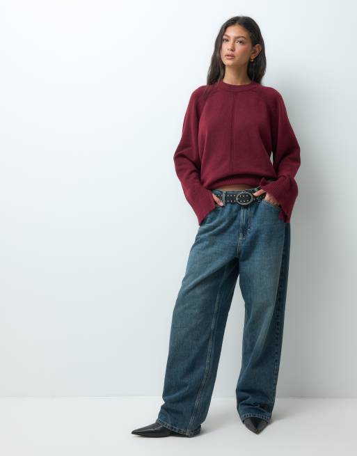 ASOS DESIGN maglione lavorato a maglia con maniche raglan in cabarnet, 2 di 5